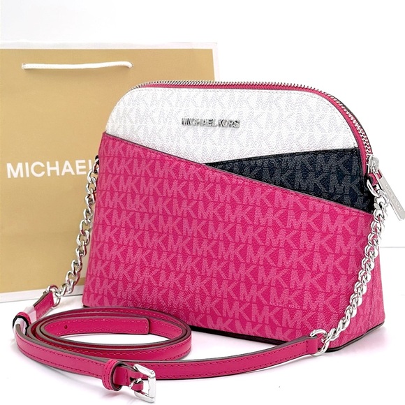 Michael Kors Handbags - Michael Kors Medium Signature Logo Color Block Dome Crossbody Bag DRAGONFRUIT